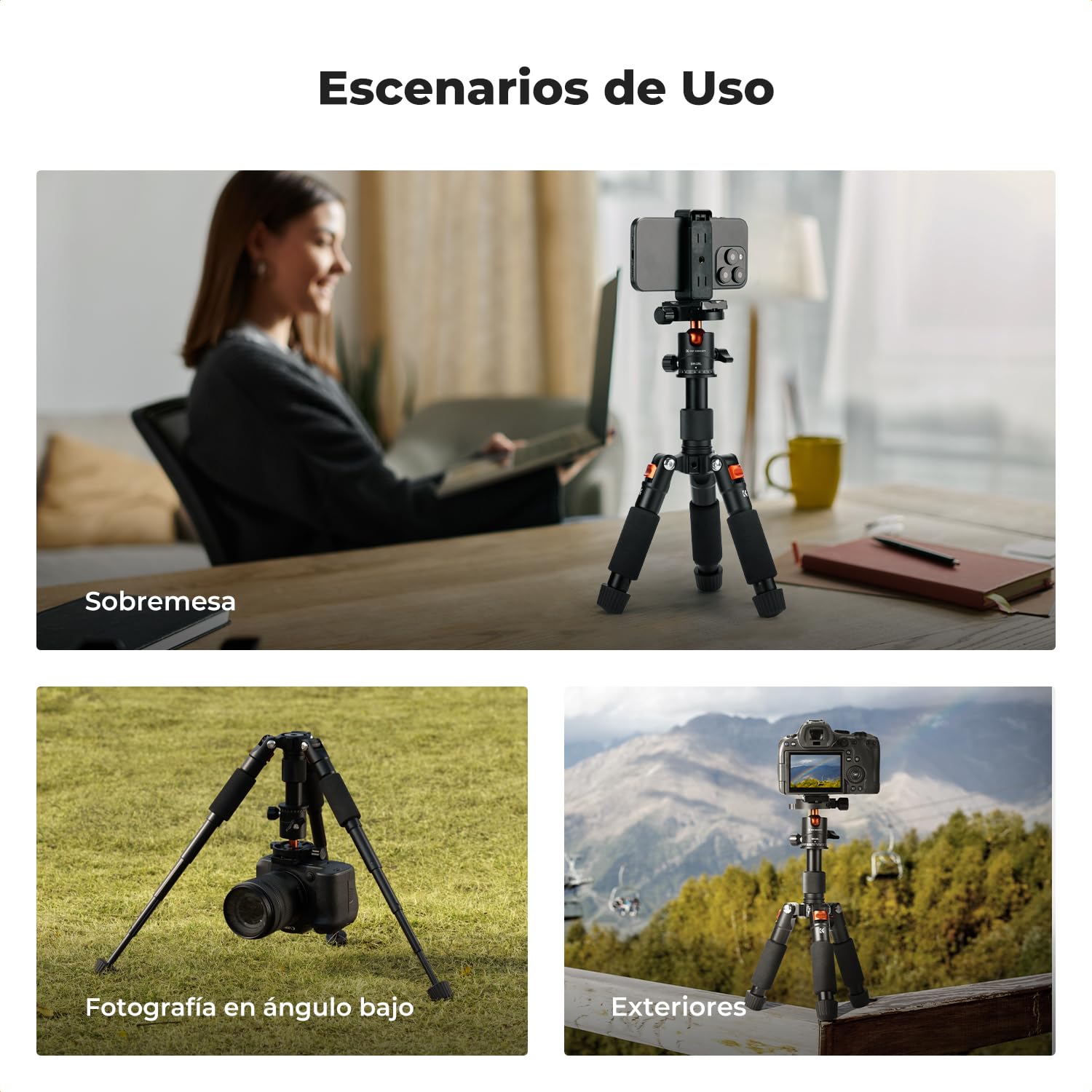 K&F CONCEPT Mini Trípode Portátil S225A0+BH-25L Trípode de Sobremesa 50cm para DSLR, Cámara Réflex Digital, Teléfono Móvil, con Clip para Teléfono y Placa de Liberación Rápida de 1/4 ''