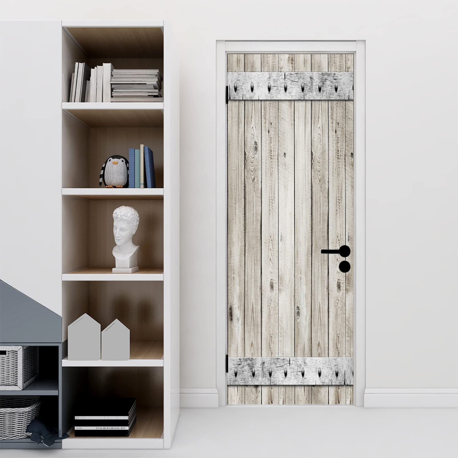Sticker Porte 3D Effet Bois Trompe-l’œil – Autocollant Bois 77x200 Cm (2 Pièces), Ultra Réaliste
