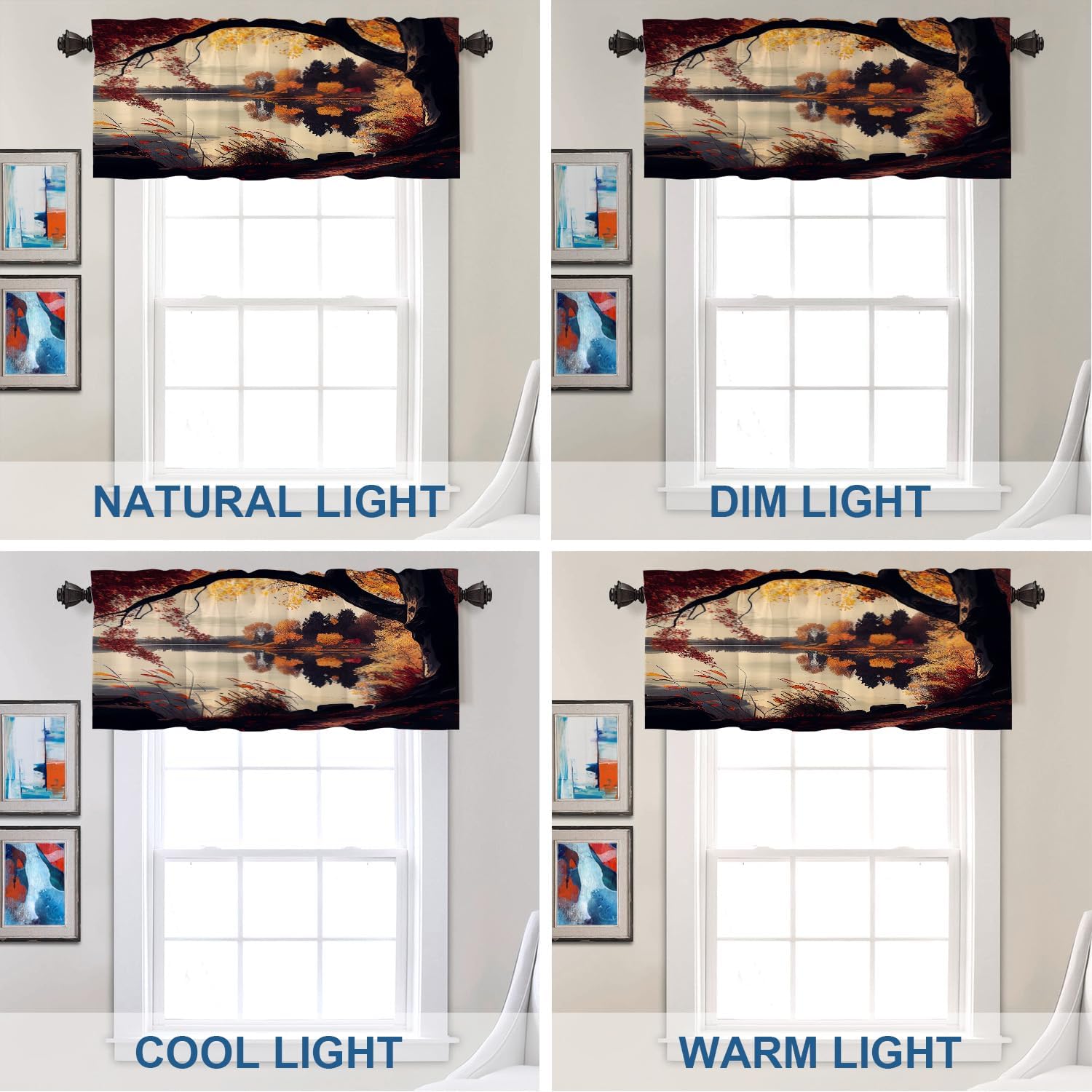 Batmerry Autumn Maple Forest Valance Curtains, Lakes Maple Leaves Scenery Sky Window Treatment Kitchen Valances Multilayer Polyester Blackout for Living Room/Bathroom, 2 Pack 52x18 inches