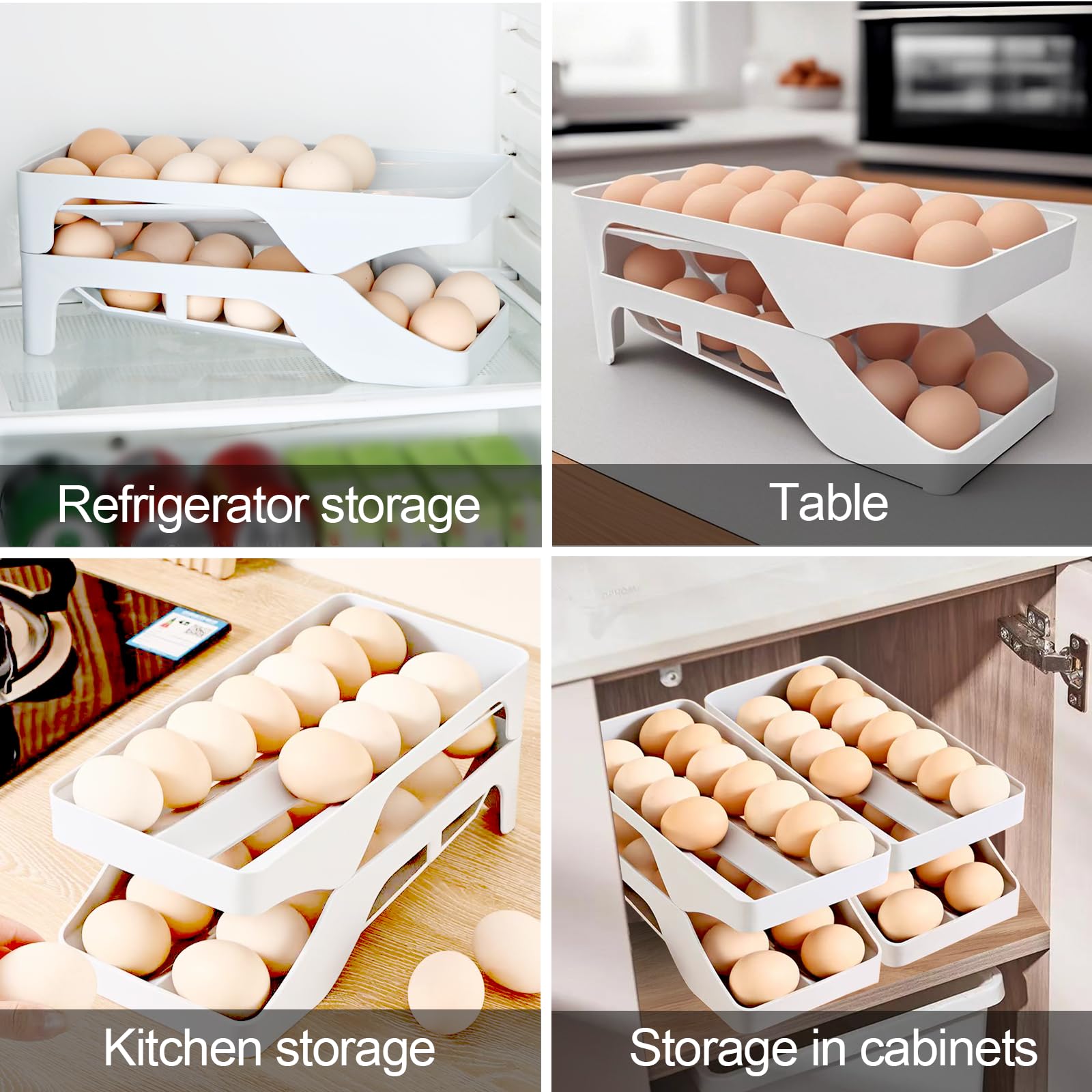 Dispensador de huevos automático, bandejas para huevos para refrigerador, rodillo de huevos para refrigerador, ahorro de espacio, capacidad para 28 huevos simultáneamente, para refrigerador 7