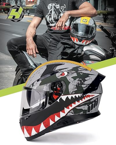 Miniatura 2 de Hax - Casco integral de motocicleta y de moto de calle con doble aleta trasera y clavos de plástico para Pinlock Ready, para adultos, aprobado por