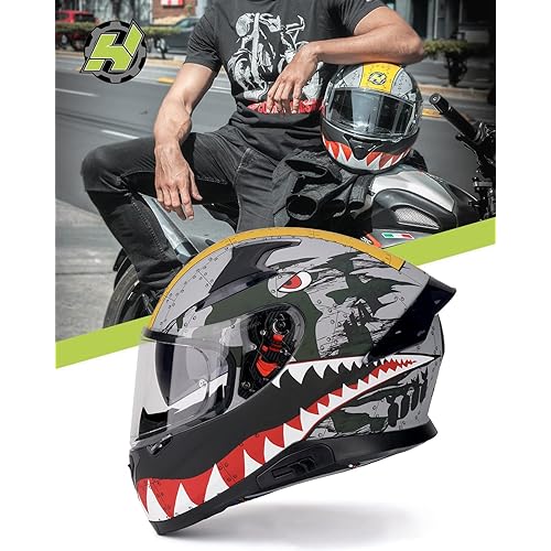 HAX Full Face Motorcycle Helmet, Dual Rear Wing, Street Bike, DOT
