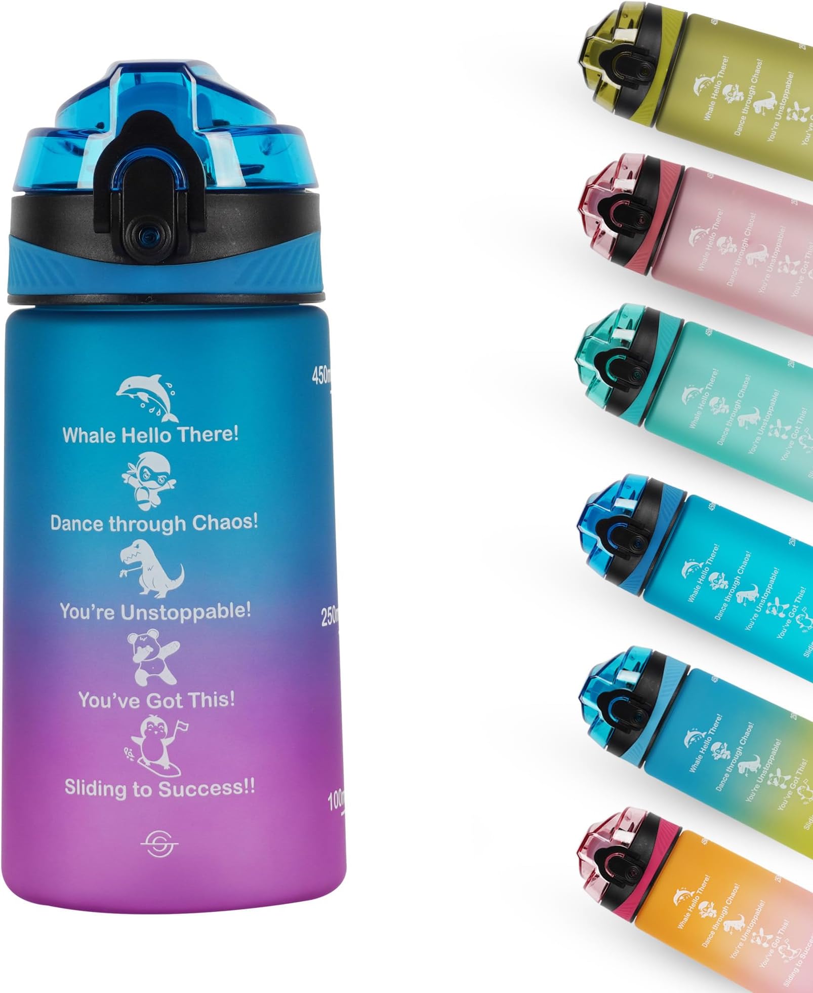 SOLARA Amazi Sipper Water Bottle for School Kids 500ml, Leakproof, Durable, BPA-Free Tritan with Motivational Time Marker, Perfect Kids Bottle for School, Home,Gifts & Outdoor, Blue Fuscia(2+ Years)