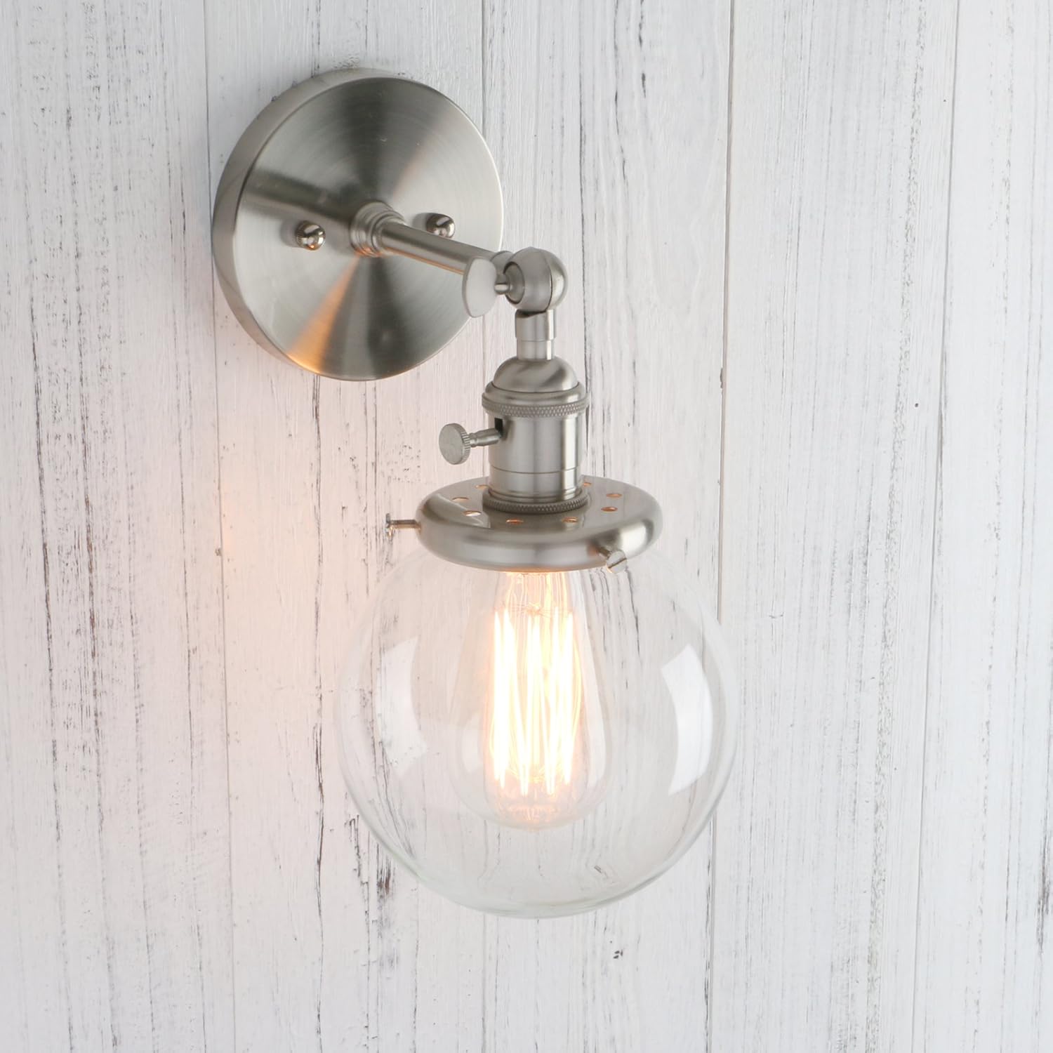 Buy 1 get 1 Permo Vintage Industrial Wall Sconce Lighting Fixture with Mini 5.9 Round Clear Glass Globe Hand Blown Shade (Brushed) Black Friday Sale 2022 Permo Vintage Industrial Wall Sconce Lighting Fixture with Mini 5.9 Round Clear Glass Globe Hand Blown Shade (Brushed)