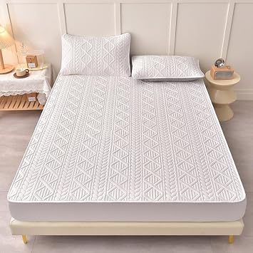 King Mattress Protector - Fitted Sheet Style, Quilted, Fully Encased & Machine WashableSize220 * 200cm,ColorB White