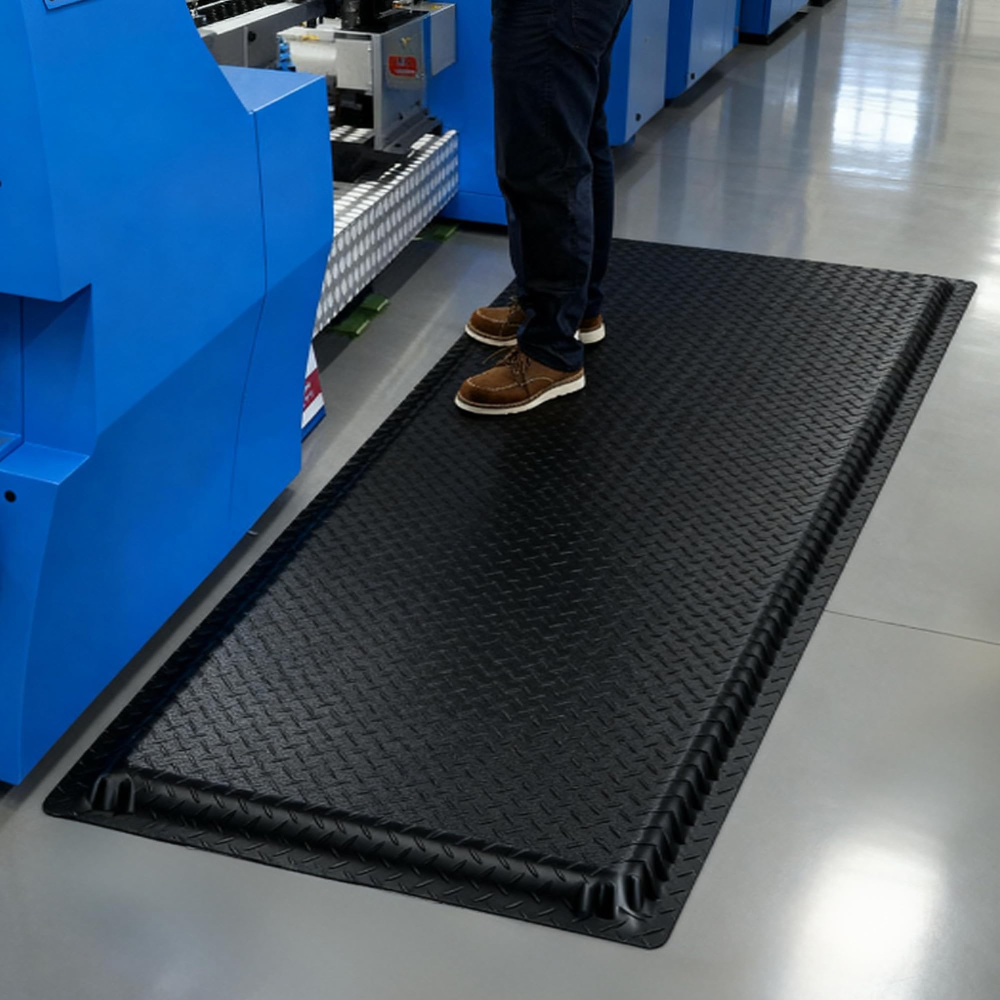 Anti Ermüdungsmatte 92x152cm, Stehmatte Schreibtisch Ergonomische Arbeitsplatzmatte mit Rautenmuster, PVC Anti Fatigue Mat fußmatte für Steharbeitsplätze, Werkstatt, Fließband (Schwarz)