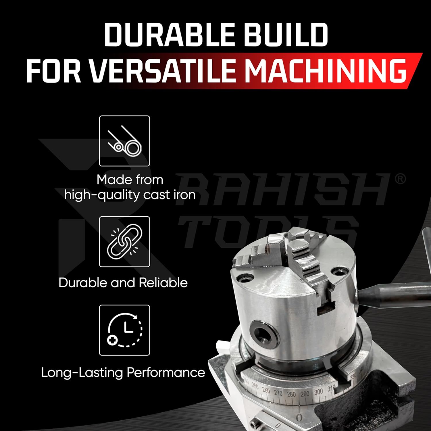 4" (100mm) Rotary Table for Milling Machine - Horizontal & Vertical Mount Setup with 80mm Self Centering Chuck, Back Plate & T-Nuts - Precision Cutting Tool for Wood & Metalworking