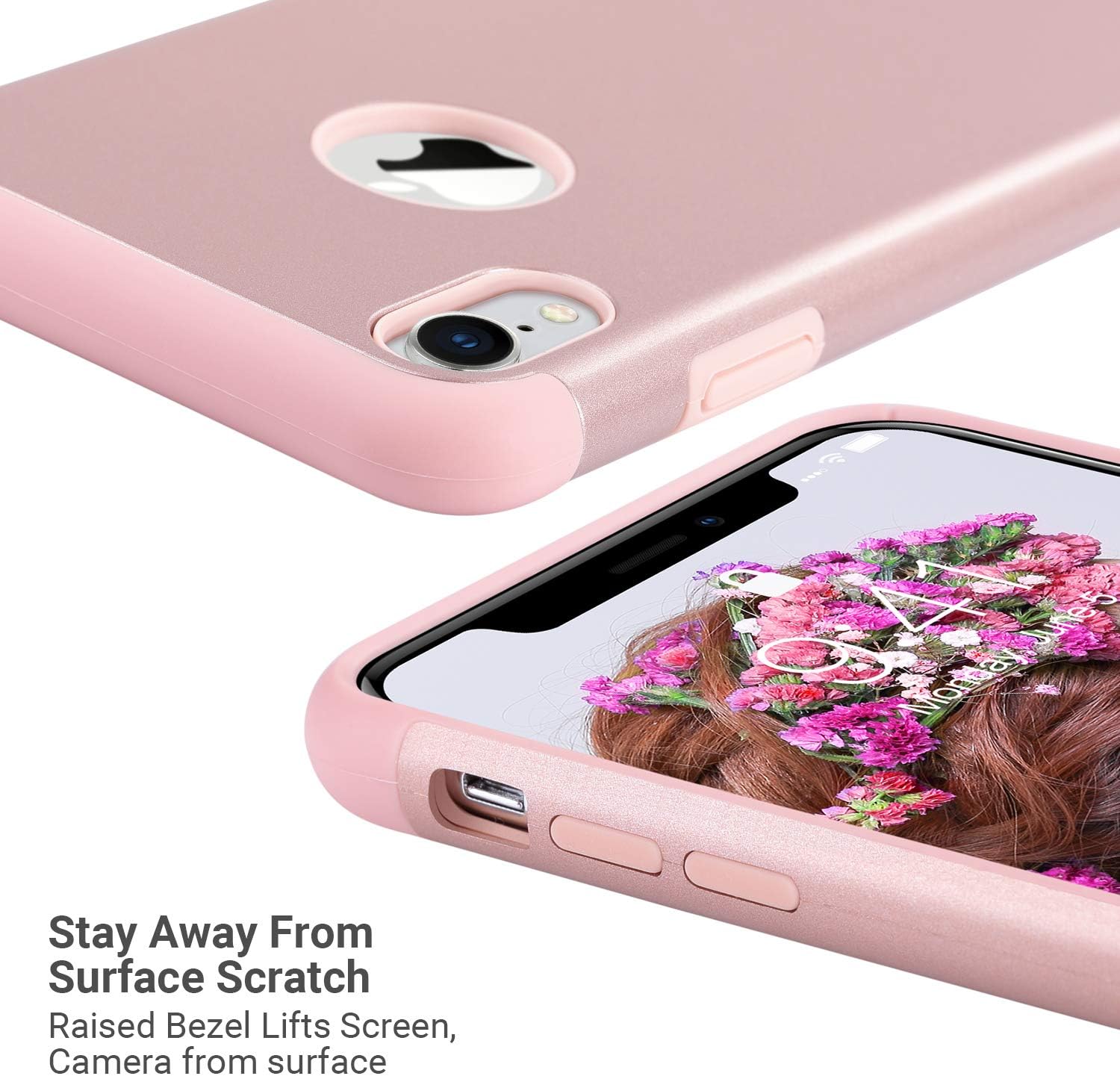 ULAK iPhone XR Case, Slim Fit Soft Silicone & Hard Back Cover Bumper Shockproof Protective Phone Case for Apple XR 6.1 inch, Rose Gold
