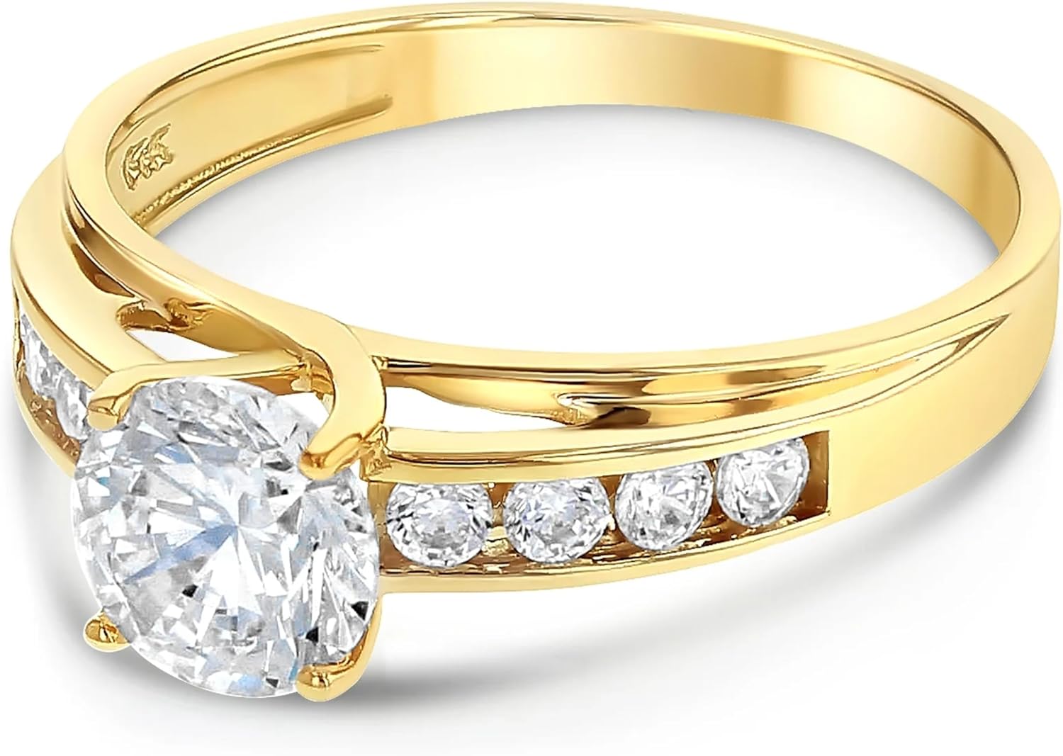 Ioka - 14K Solid Gold 1 Ct. Round Cut Cubic Zirconia CZ Wedding Engagement Ring