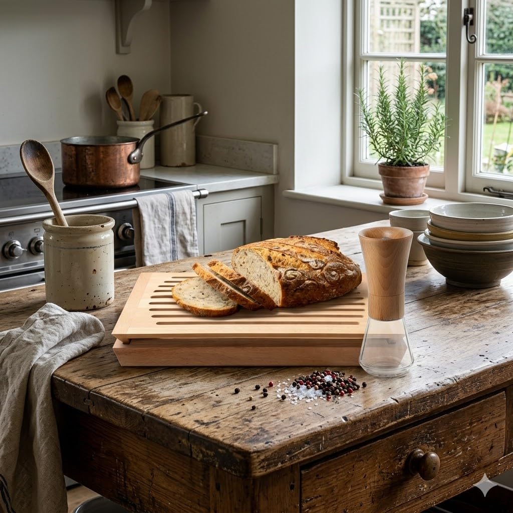 Brotschneidebrett mit Krümelrost - 2-teiliges Praktisches Krümelfach Brotbretter Holz Schneidebrett mit Auffangschale