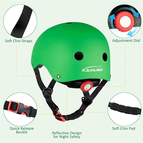 Miniatura 4 de KAMUGO Casco ajustable para niños, con equipo de protección deportiva, rodilleras, coderas, muñequeras para niños de 2 a 8 años de edad, para