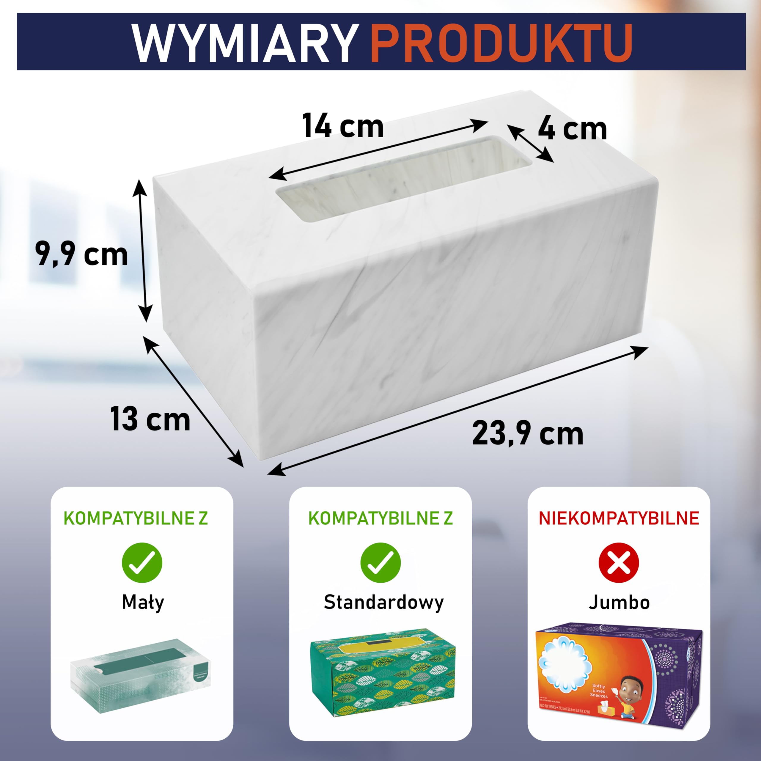 Akrylowy Pojemnik Na Chusteczki – Prostokątny Dozownik Na Chusteczki Higieniczne I Wkłady Suszące. Idealny Do Łazienki, Biurka, Blatu, Toaletki, Sypialni I Stolika Nocnego (Prostokąt, Marmur)