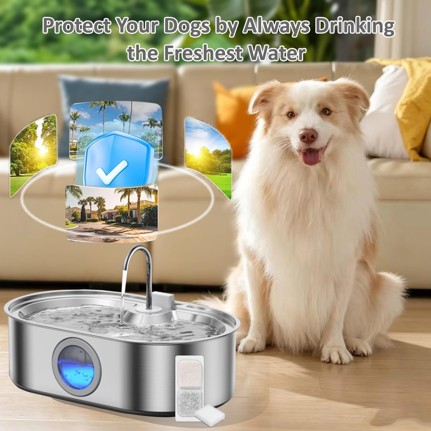 Pet Water Fountain Filter Compatible with ECOCONUT 13L/3.4Gal Dog Fountain | Compatible with 16L/4.2Gal Pet Water Dispenser|12 Filters + 12 Pump Sponges and 1 Clean Brush