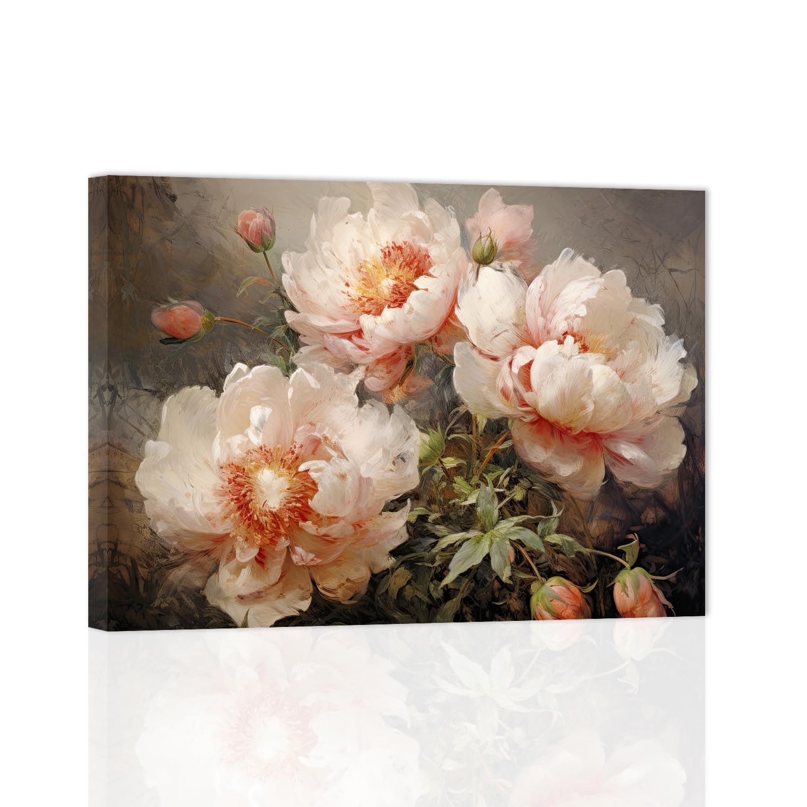 花 絵画 フラワー インテリア Amazon.co.jp: ZXHYWYM 牡丹 花柄 ウォールアート ヴィンテージ ピンク
