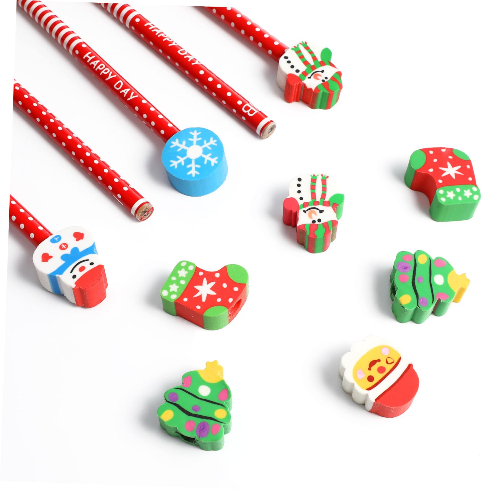 Tofficu 5 Sätze Weihnachts-radierstift-set Bunte Stifte Süße Radiergummis Bleistifte Gefälligkeiten Für Weihnachtsfeiern Winterstifte Weihnachtsstifte Für Rot Hölzern 36 Stück * 5