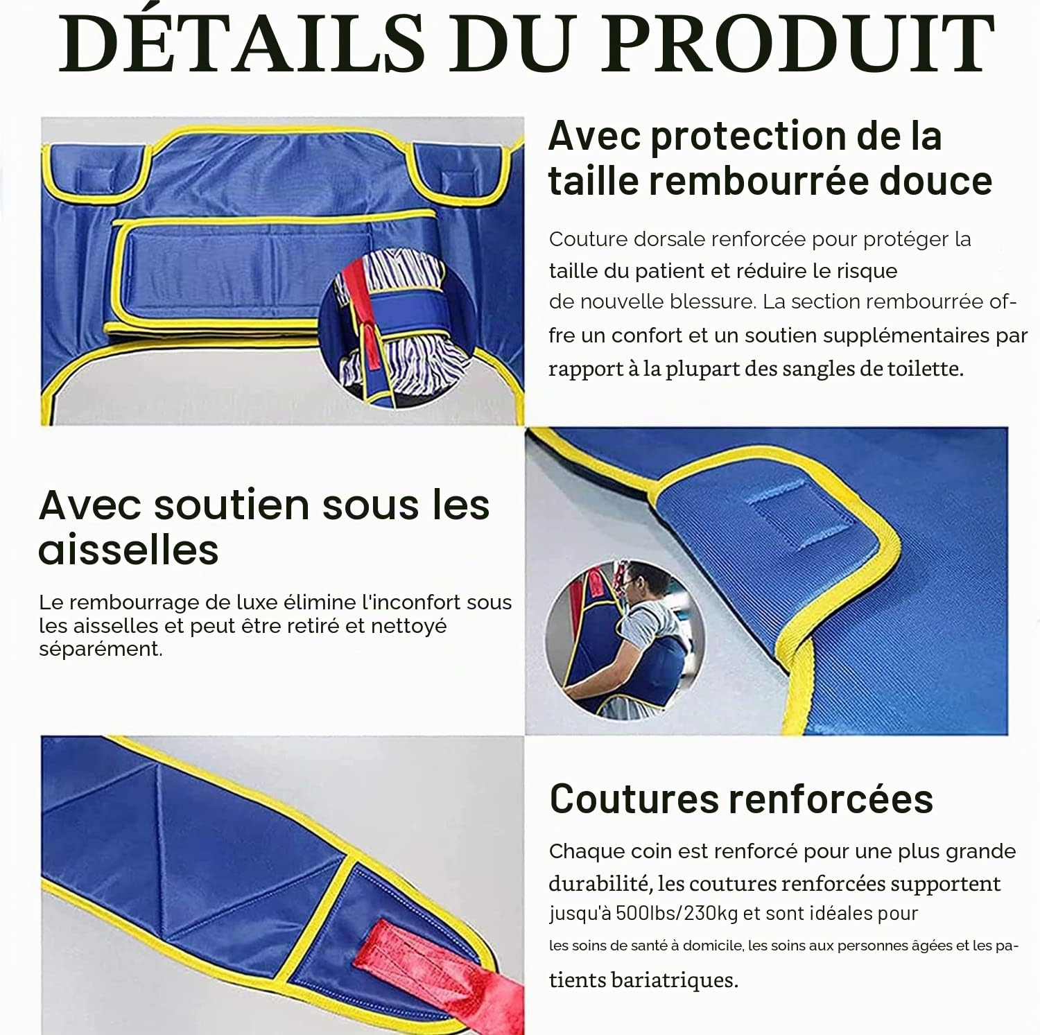 Lève Patient, Tout Le Corps Harnais de Soulèvement, Harnais de Toilette, Sangle Transfert Médicale, pour Personnes Âgées, Handicapés,M
