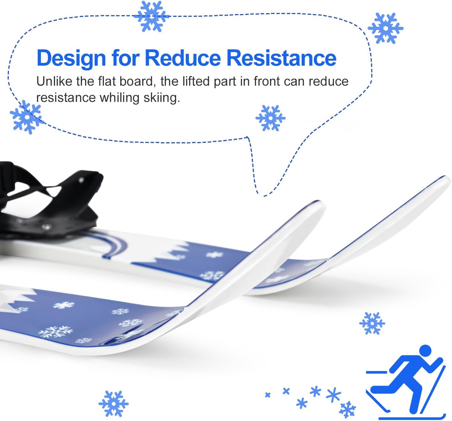 Odoland Kid's Beginner Snow Skis and Poles with Bindings, Low-Resistant Ski Boards for Age 4 and Under, Lightweight Sturdy and Safe Kids Skiing Equipment Blue