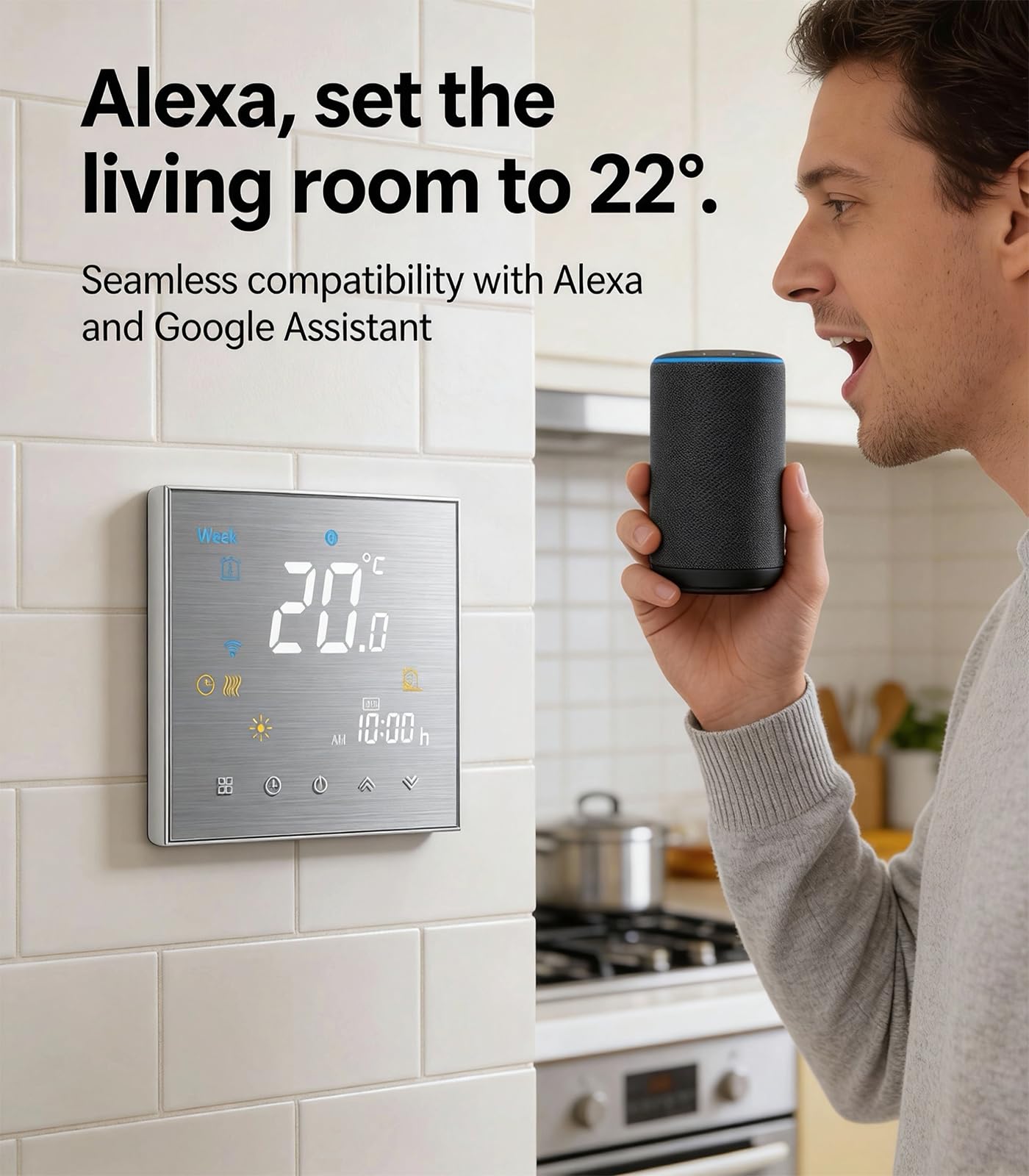 Thermostat WiFi Intelligent Thermostat d'eau programmable WiFi Contrôleur de température d'affichage LCD Fonctionne avec Alexa Google Home IFTTT 5A,