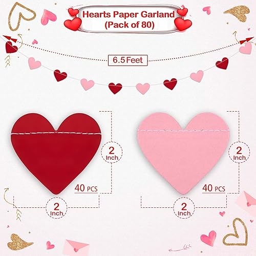 Miniatura 2 de PartyGarden Guirnalda de corazón de San Valentín, paquete de 4 pancartas en forma de corazón rojo/rosa para el día de San Valentín, día de los