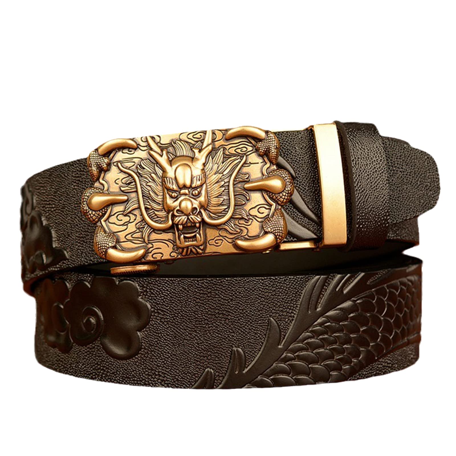 Gürtel Herren echtem Voll-Leder Jeansgürtel Ledergürtel mit automatischem Drache Schnalle kürzbar & nickelfrei Herrengürtel Belts