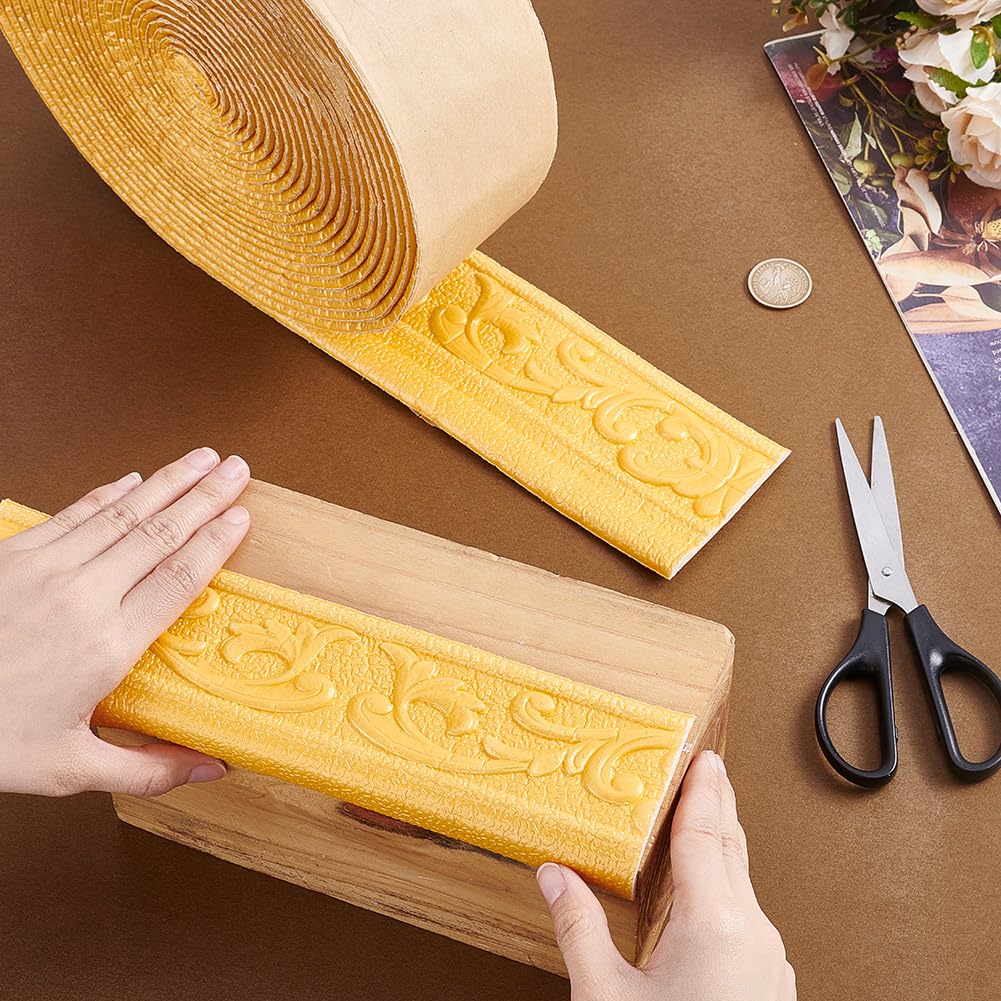 nbeads 10M Bordure en Mousse Autocollante, 7.8cm de Large Bordure de Papier Peint Décorative Plinthe Murale en Mousse pour Hôtel et Maison Décoration à Faire Soi Même, Or