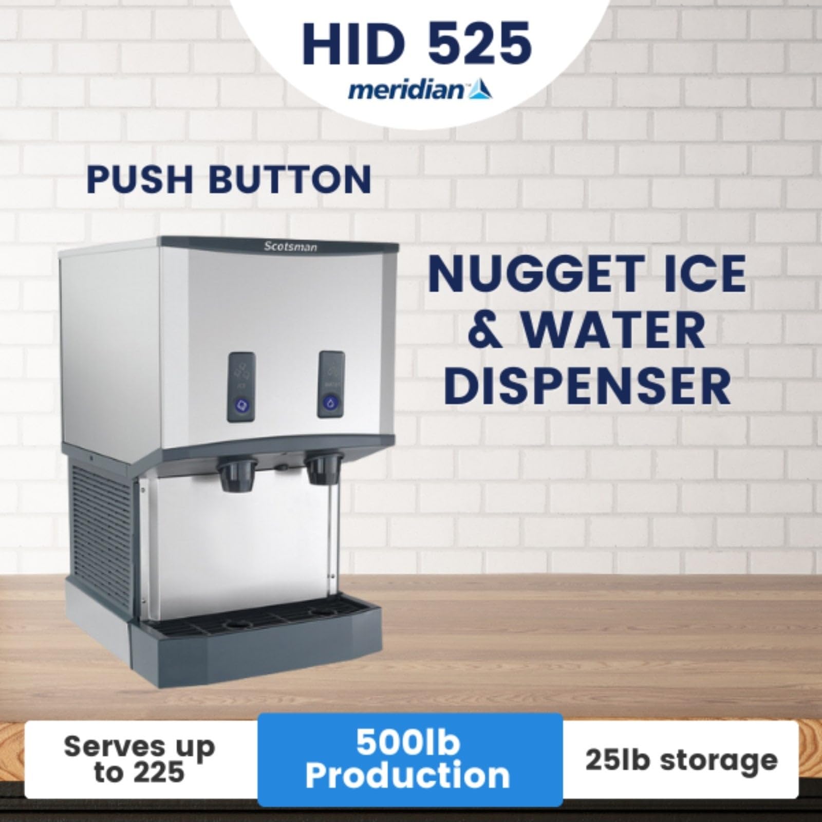 Scotsman Meridian Push-Button Countertop Nugget Ice Maker & Water Dispenser - 500 lb/Day, 25 lb Storage Bin, Stand w/Door on Fridge.com