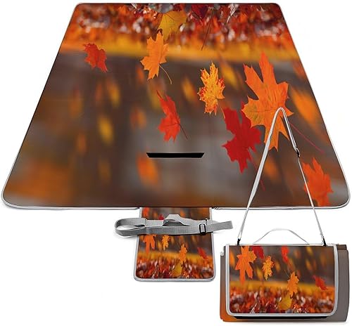 JOJOART Red Maple Leaves Square Picnic Blankets Waterproof Autumn Fall Halloween Picnic Mat Extra Large Portable Outdoor Rugs Décor 58.3*58.3