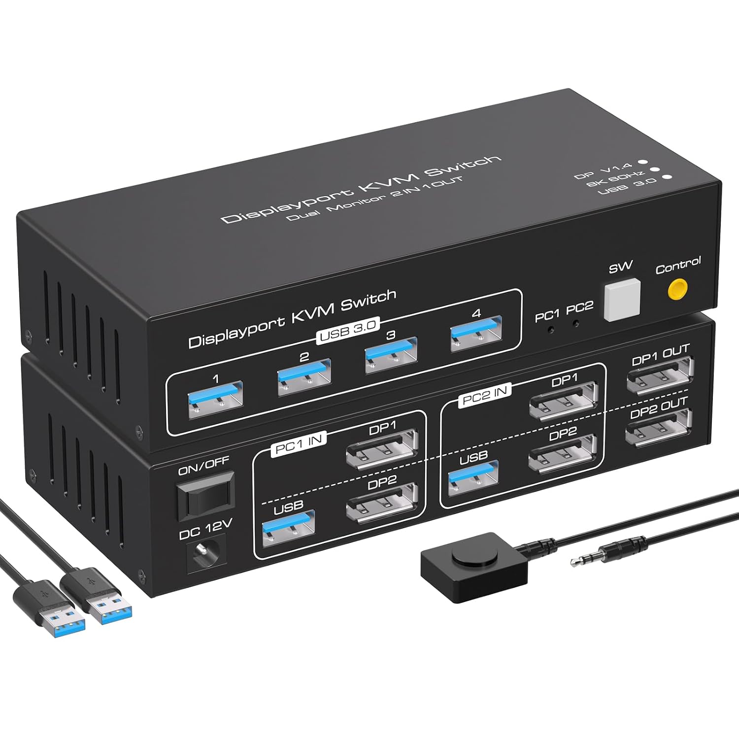 DP KVM Switch USB 3.0 Switcher Dual Monitor 8K DisplayPort