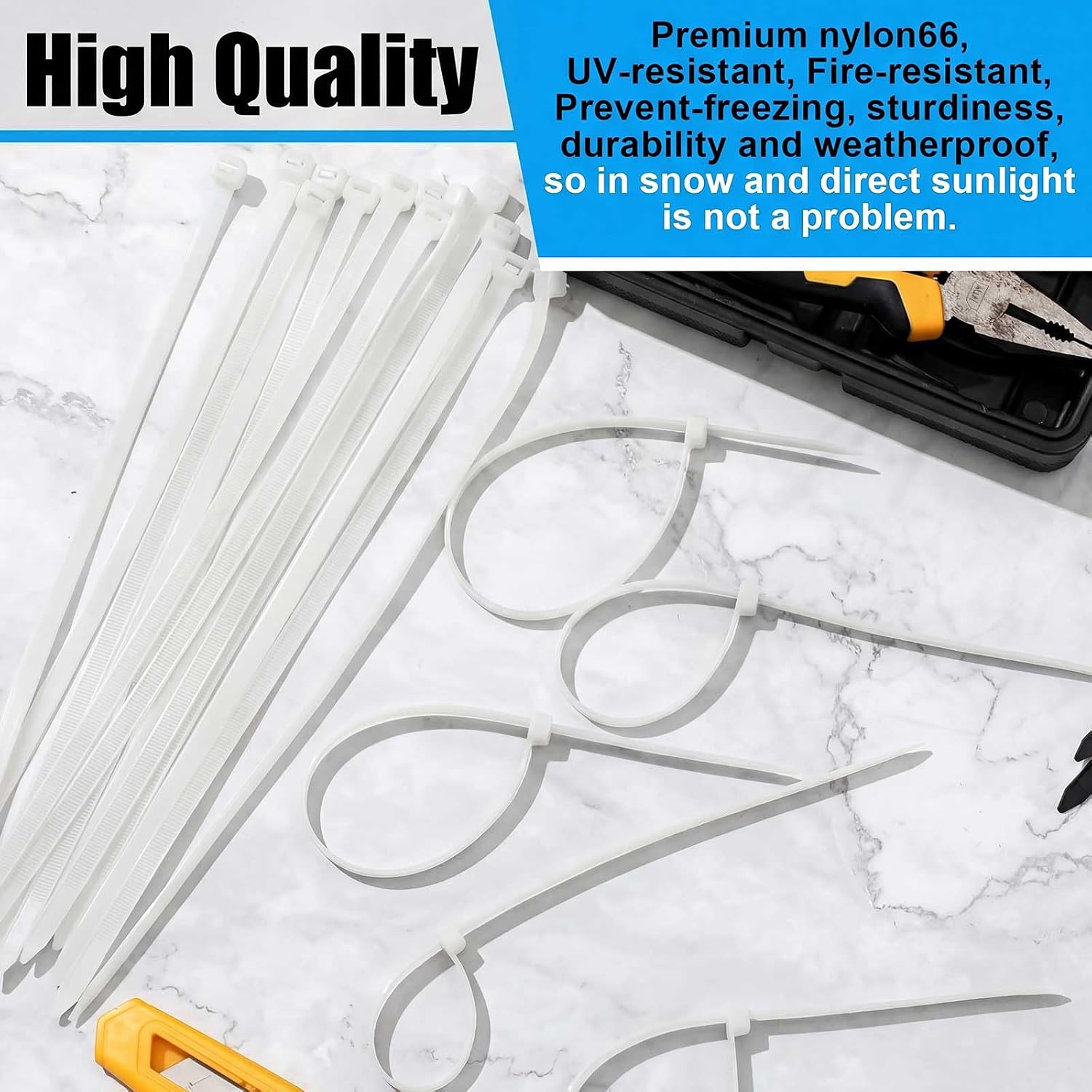 Reallnaive 500 Pcs 6 Inch Zip Ties Heavy Duty 120 Lbs Tensile Strength White Nylon Wire Cable Ties Bulk for Indoor Outdoor