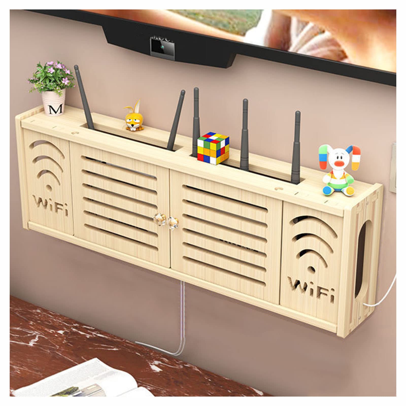 Boîte de rangement WiFi en bois M : étagère murale pour routeur sans fil