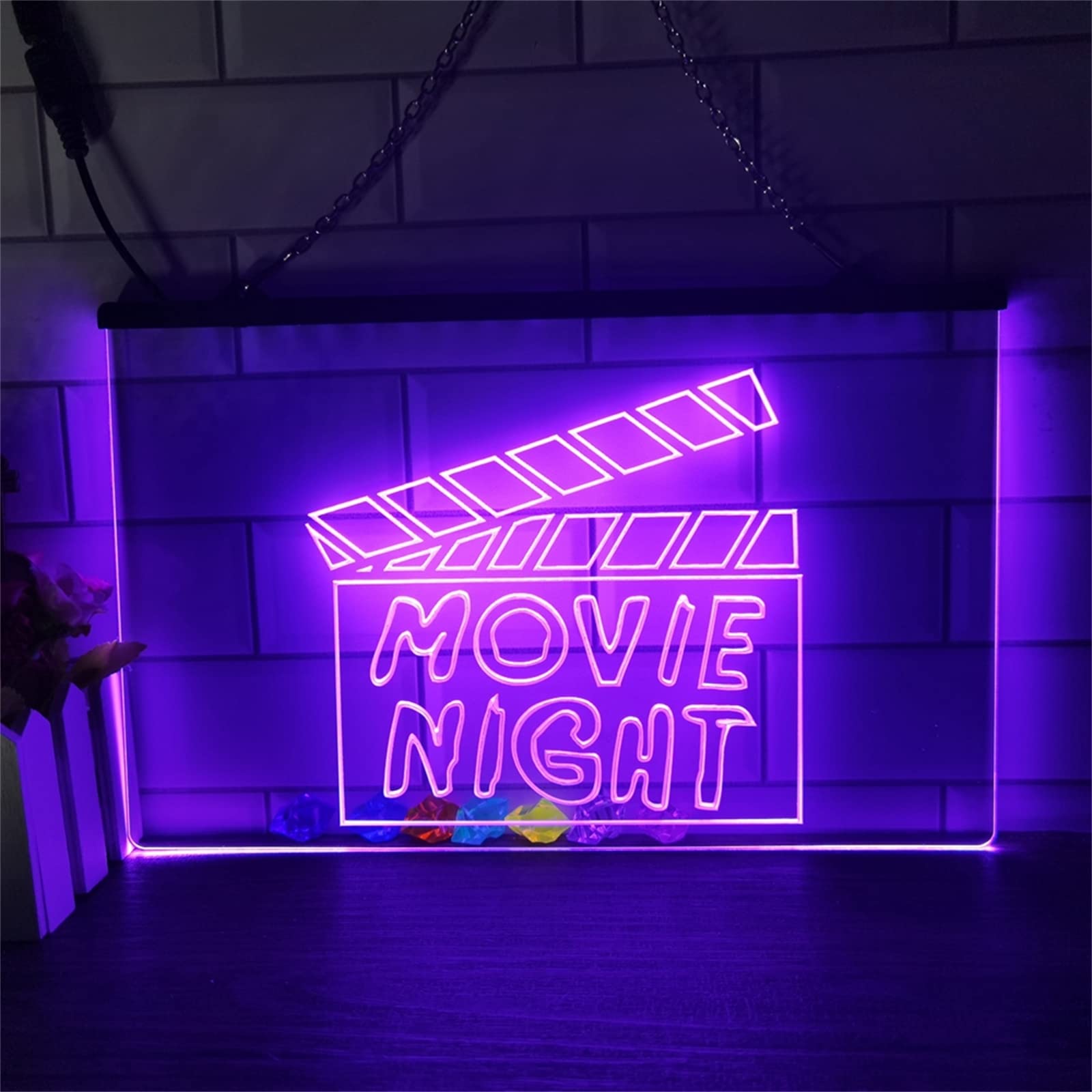 Cartel de neón LED de Noche de película, decoración de Pared de Cine de película, Luces de neón de atenuación remota RGB, indicador de señal Luminosa USB,60x40cm