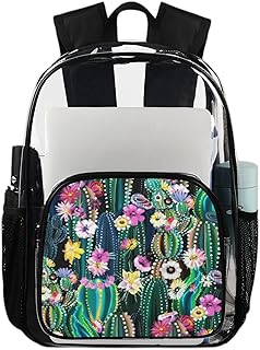 Mochila transparente colorida cacto, mochila resistente à água, cactos floridos mochila transparente PVC transparente com alça de ombro reforçada para escola, trabalho, viagens, Multicor