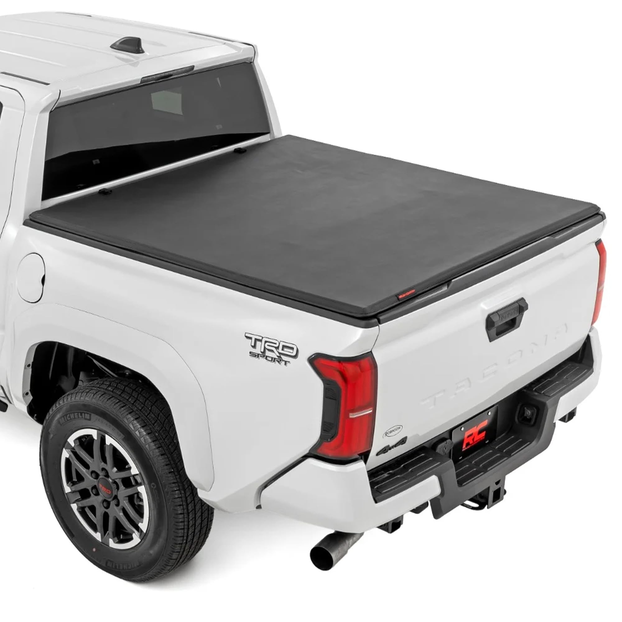 rough country soft tri-fold tonneau cover for toyota tacoma (2024-2026) - fits double cab w/5' bed, weather-resistant truck bed cover (used)