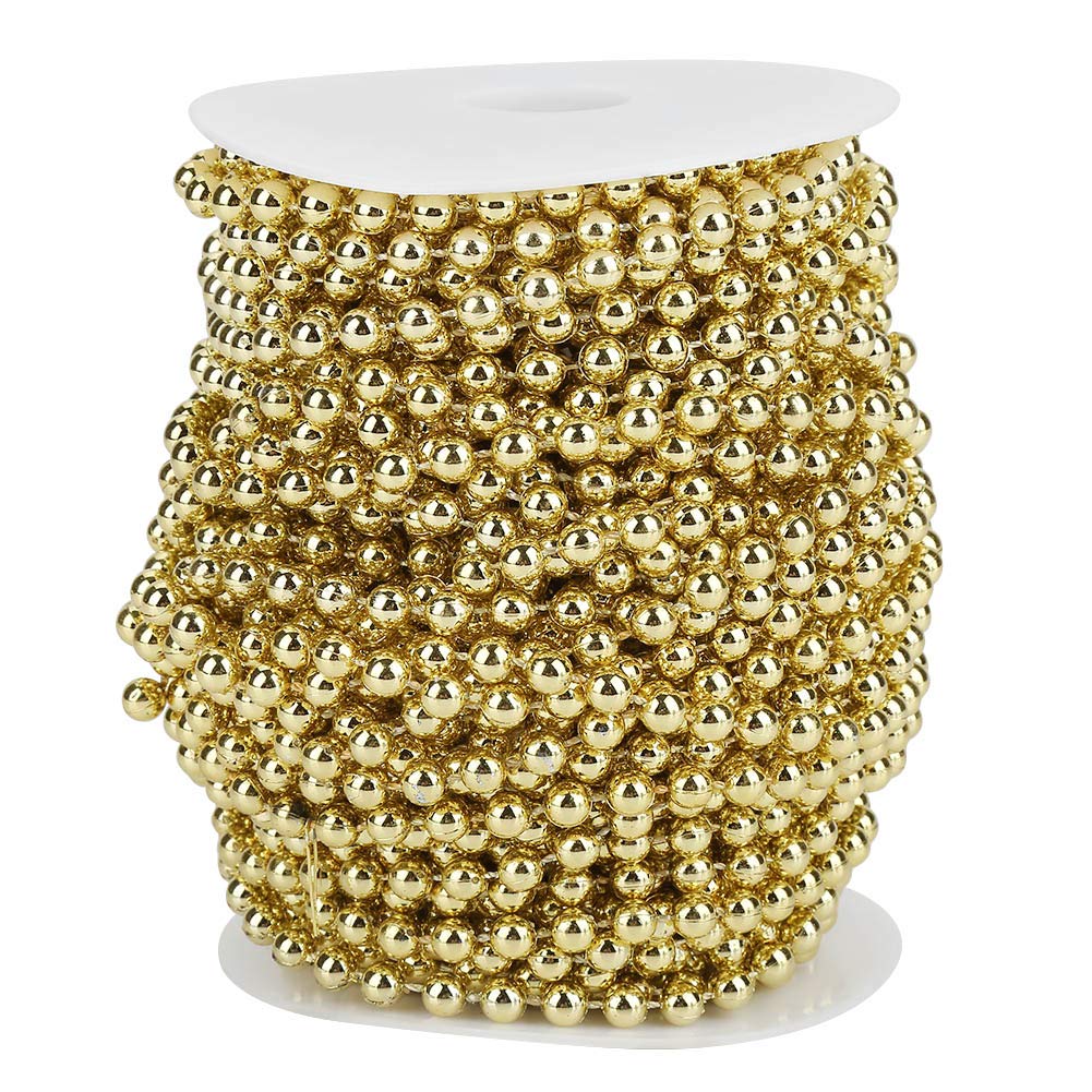 TOPINCN Half Round Pearl Bead Garland String 25M Flat Pearl Beaded Spool Roll Crafts for Wedding Party Decoration DIY Wedding Decoration (Gold)
