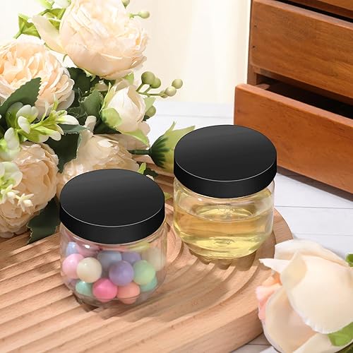 Miniatura 6 de Tanlade 60 frascos de plástico transparente de 3 onzas con tapas de boca ancha, mini recipientes de almacenamiento a granel para hierbas, gelatina,