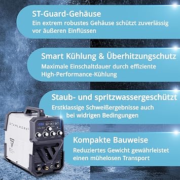 STAHLWERK Schutzgasschweißgerät 2-in-1 Kombi AC/DC WIG 200 ST – Vollausstattung – WIG & MMA (E-Hand/ARC) bis 200 A HF-Zündung Hotstart Anti-Stick 2T & 4T-Modus für Aluminium IGBT-Technologie