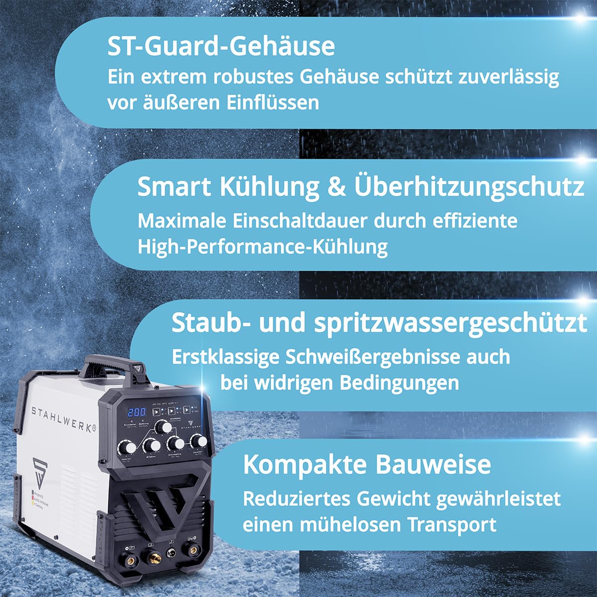STAHLWERK Schutzgasschweißgerät 2-in-1 Kombi AC/DC WIG 200 ST – WIG & MMA (E-Hand/ARC) bis 200 A, HF-Zündung, Hotstart, Anti-Stick, 2T & 4T-Modus, AC WIG-Schweißen für Aluminium, IGBT-Technologie