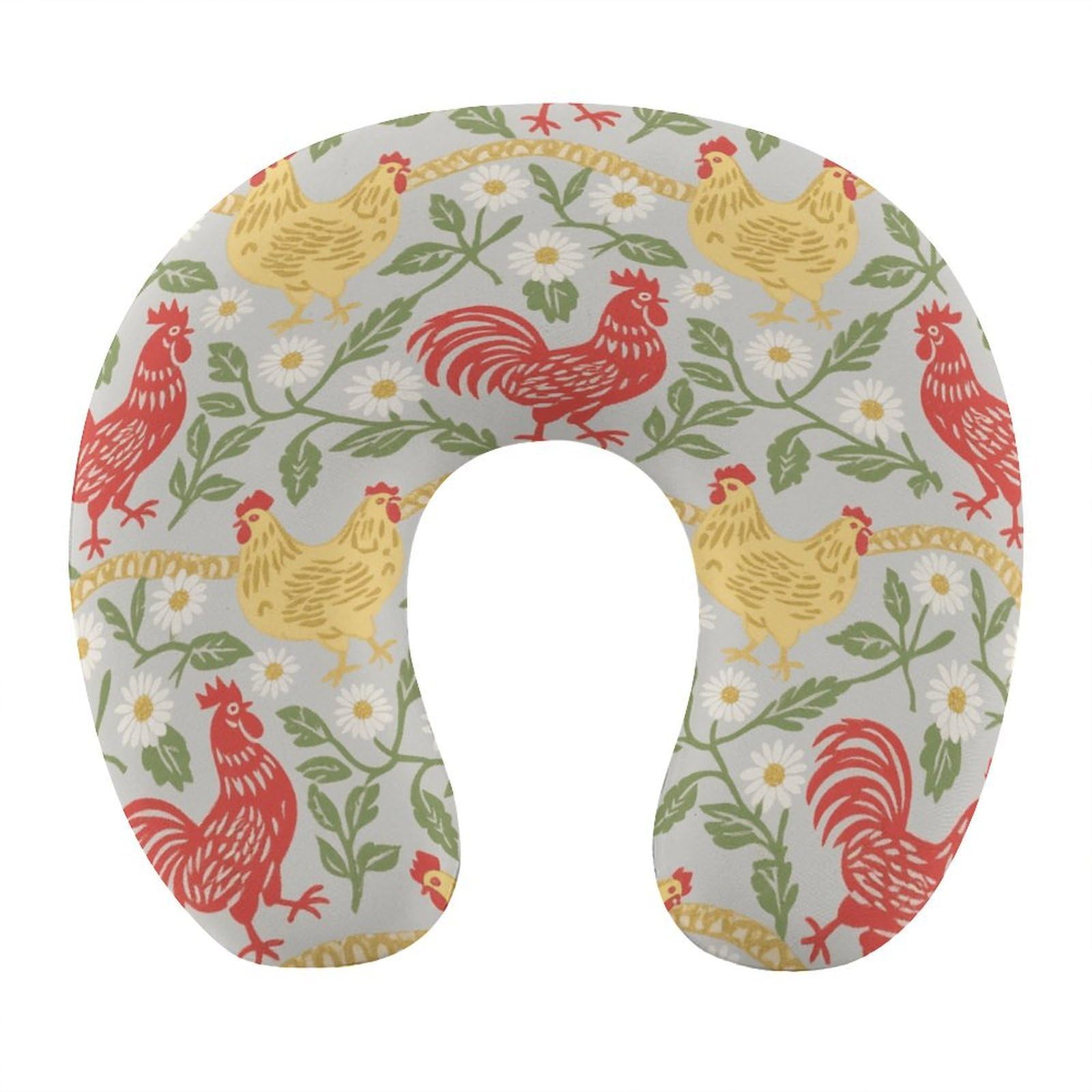 VstaDank Chicken and Rooster Neck Pillow Memory Foam Sleeping U Shaped Pillows Cooling Travel Head Support Pillows Super Lightweight Portable Airplane Pillow for Car Office Rest