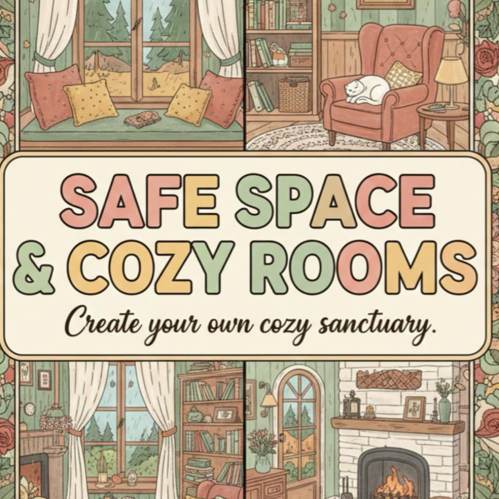 Safe Space & Cozy Rooms Coloring Book: A Relaxing Adult Coloring Book Featuring Warm Interior Designs, Peaceful Nooks, and Hygge Home Aesthetic for Stress Relief.