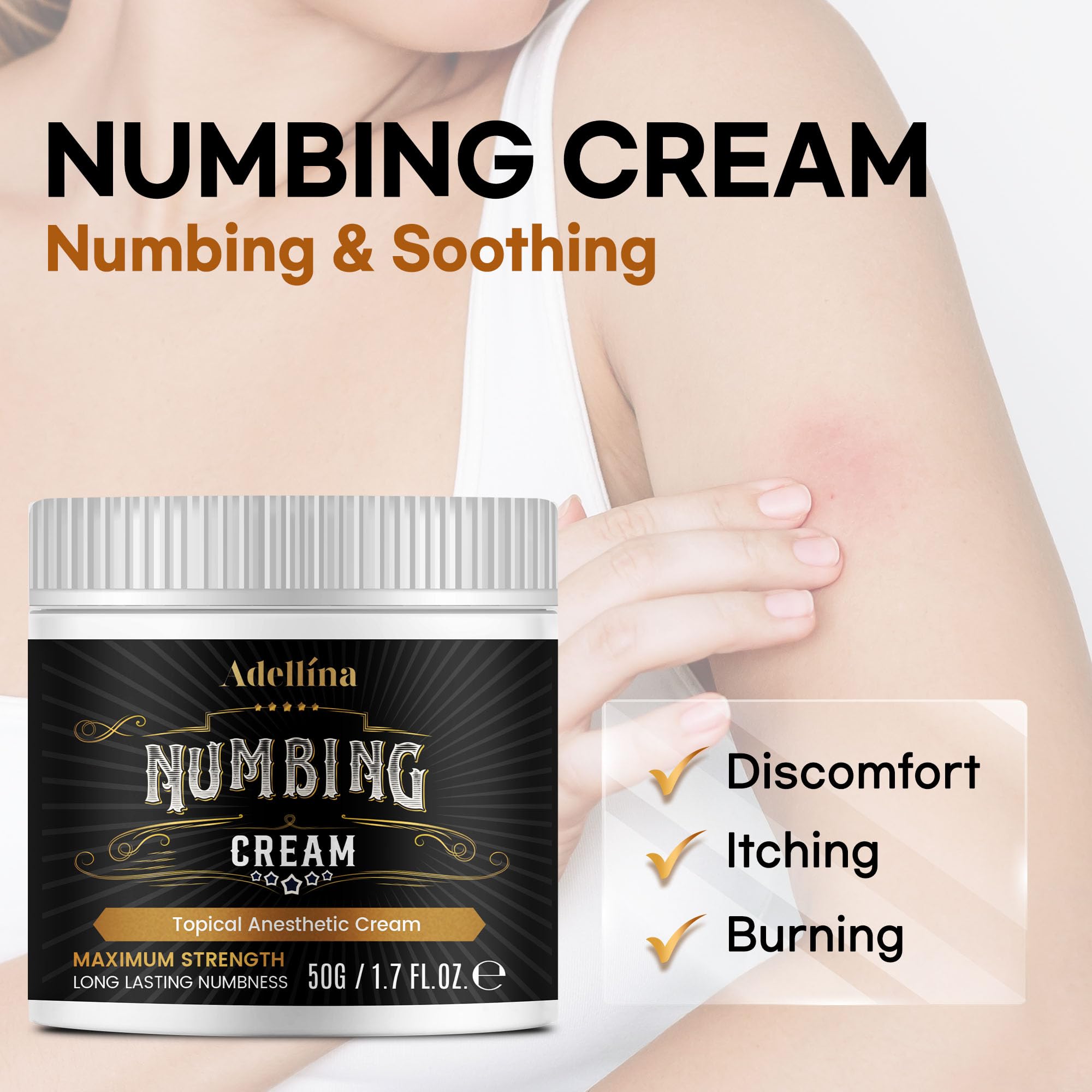 Adellina Numbing Cream Maximum Strength: Long Lasting Extra Relief with Arnica and Emu Oil (1.7 OZ) — Amazon image 2