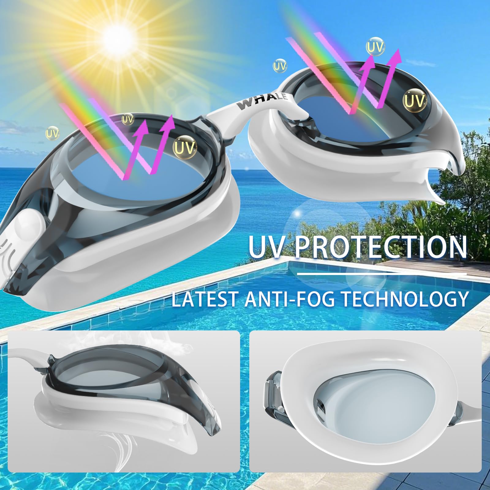 Whale Schwimmbrille HD Anti-Beschlag-Schwimmbrille für Erwachsene/Jugendliche, beide geeignet