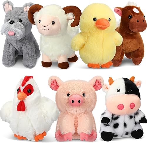 Juego de 7 animales de peluche de granja de 8 pulgadas, animales de peluche de granero de 8 pulgadas, a granel, gallo, caballo, pato, oveja, vaca,