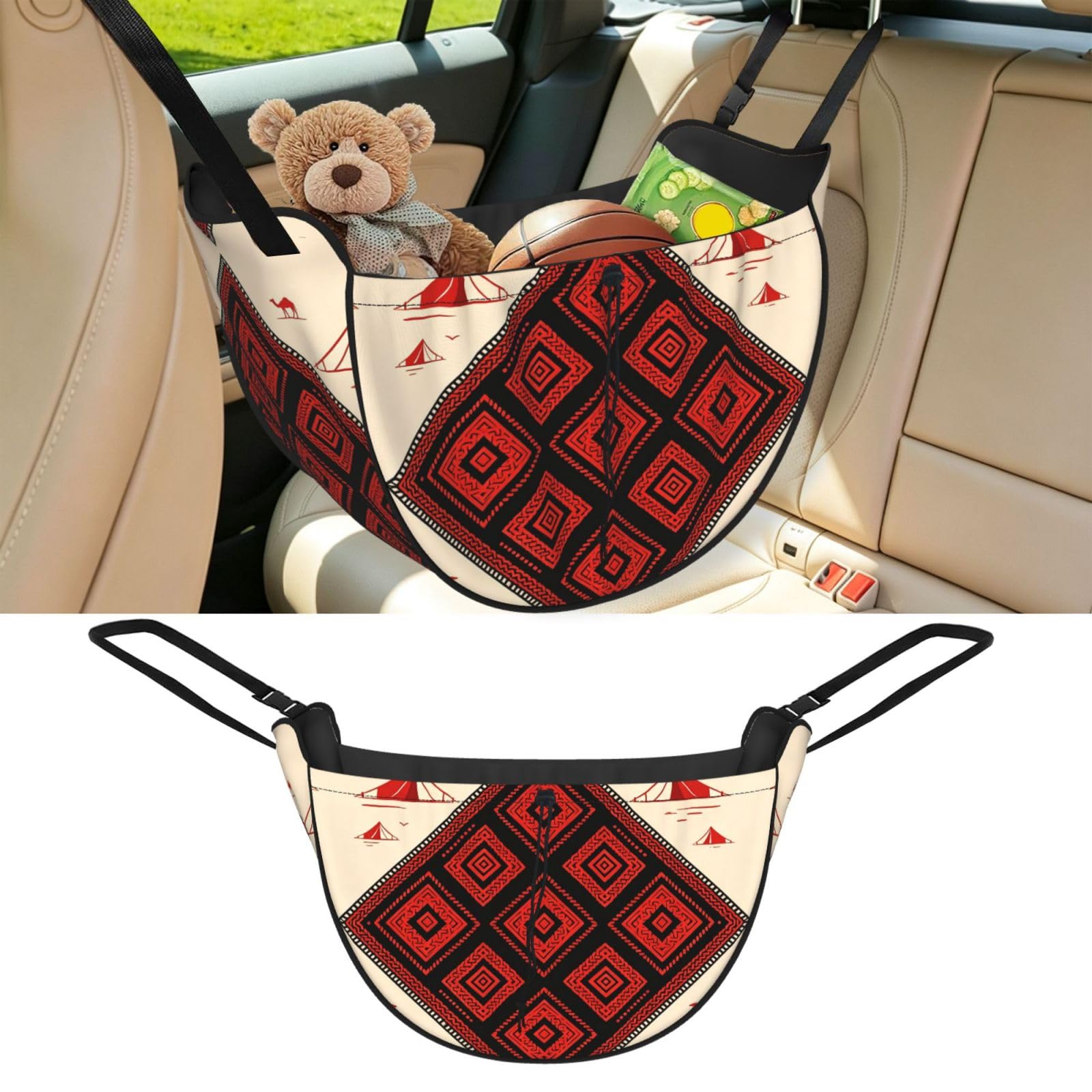 Cntdbu Black Bedouin Weave Car Seat Organizer-Backseat Storage Bag For Travel