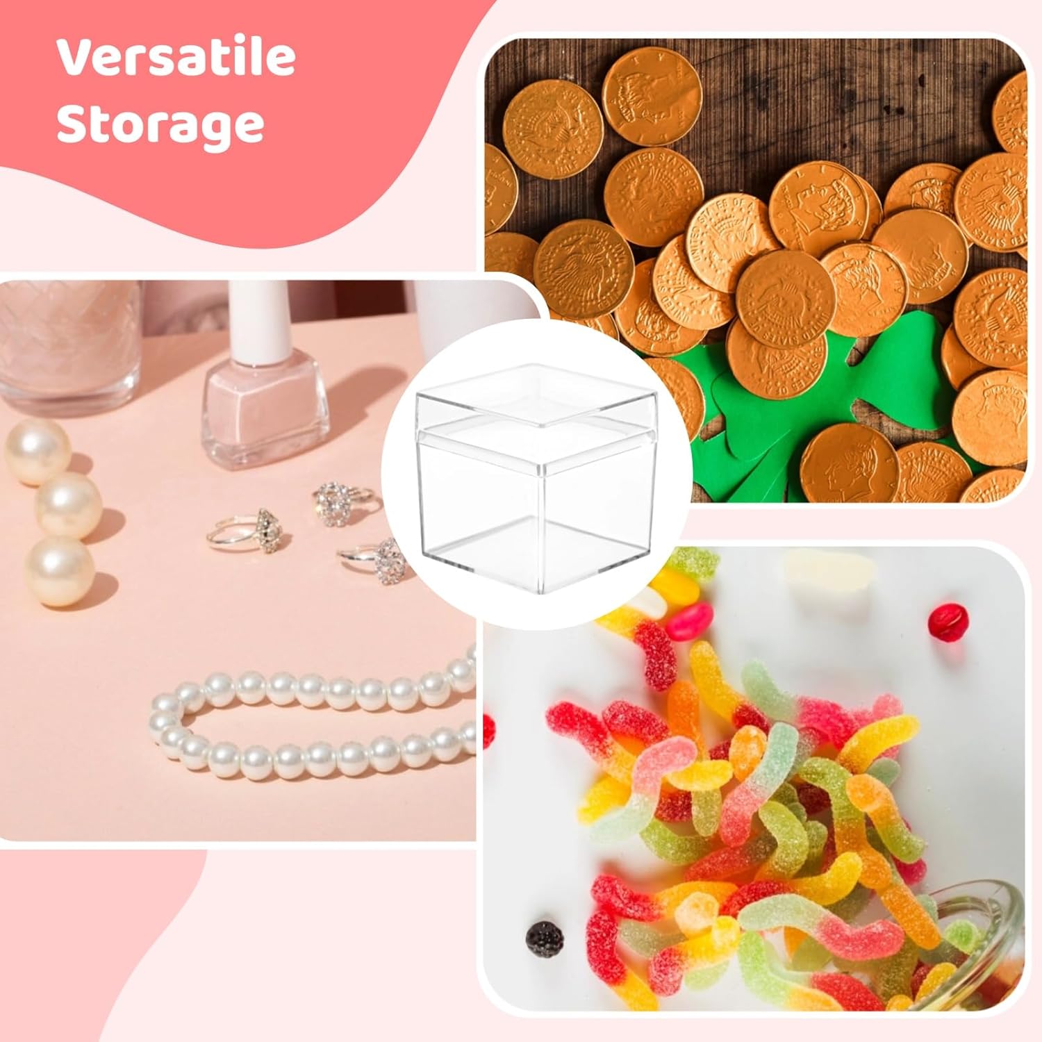 yeesport 100 Pcs Acrylic Boxes with Lids, 2×2×2" Mini Clear Candy Boxes, Square Transparent Display Cases, Stackable Storage Cubes, Small Containers for Wedding Favors, Jewelry, Treats