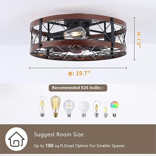 Miniatura 5 de REDSTAR Ventilador de techo enjaulado de montaje empotrado con luces, ventiladores de techo pequeños sin aspas de 20 pulgadas con control remoto,