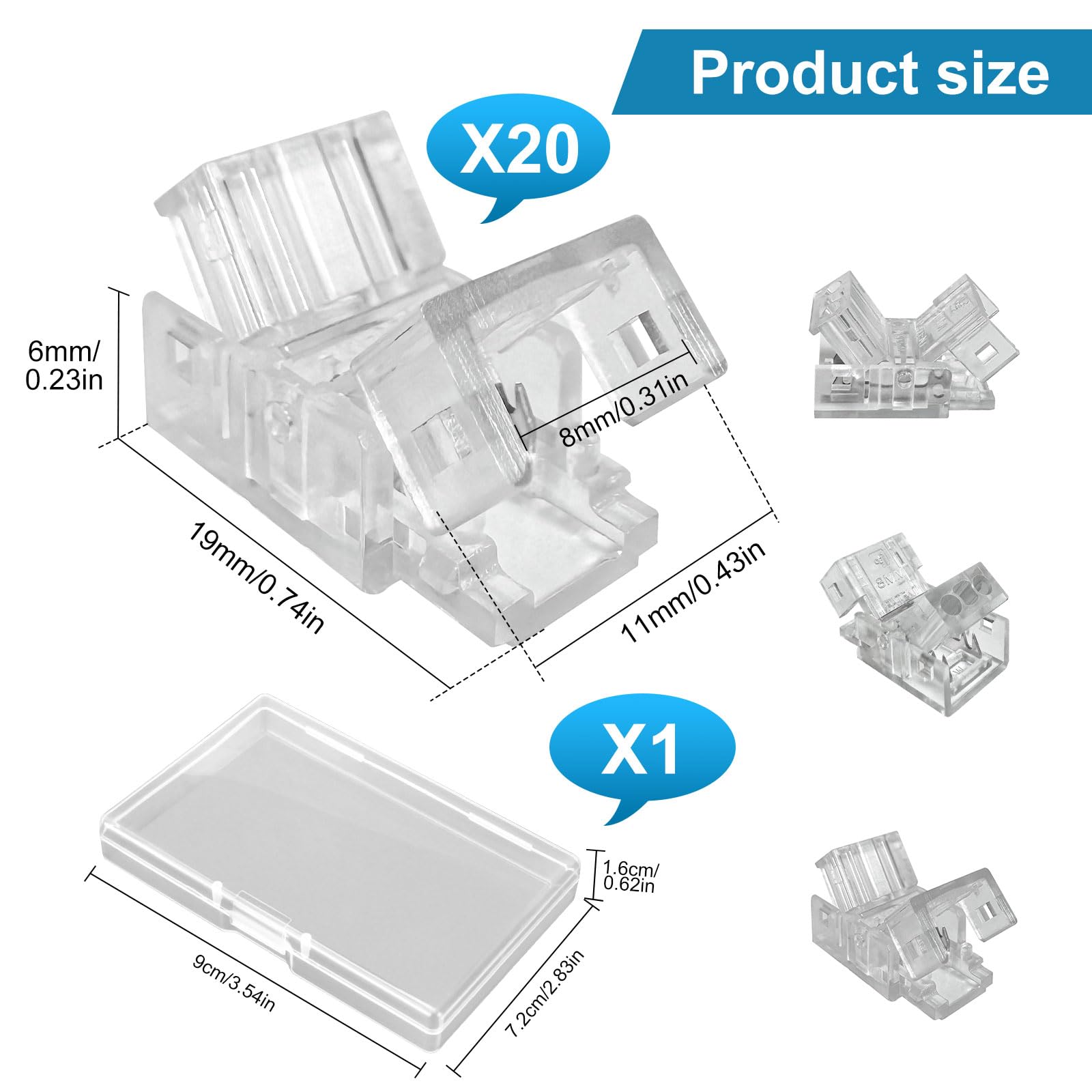 VIPMOON 20-Pack 2Pin 8mm LED Strip Connectors for 8mm Waterproof or Bare Board COB/SMD Single Color LED Strip - Image 2