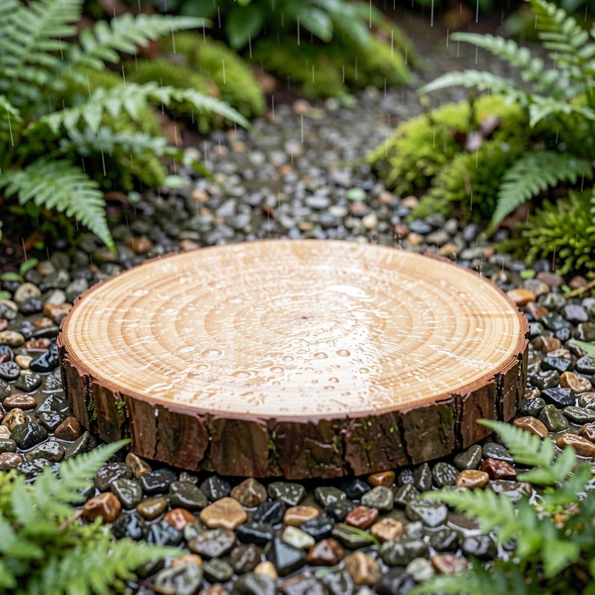 4 Pièces Pavé de Jardin Rond en Bois, Antidérapant, Rustique