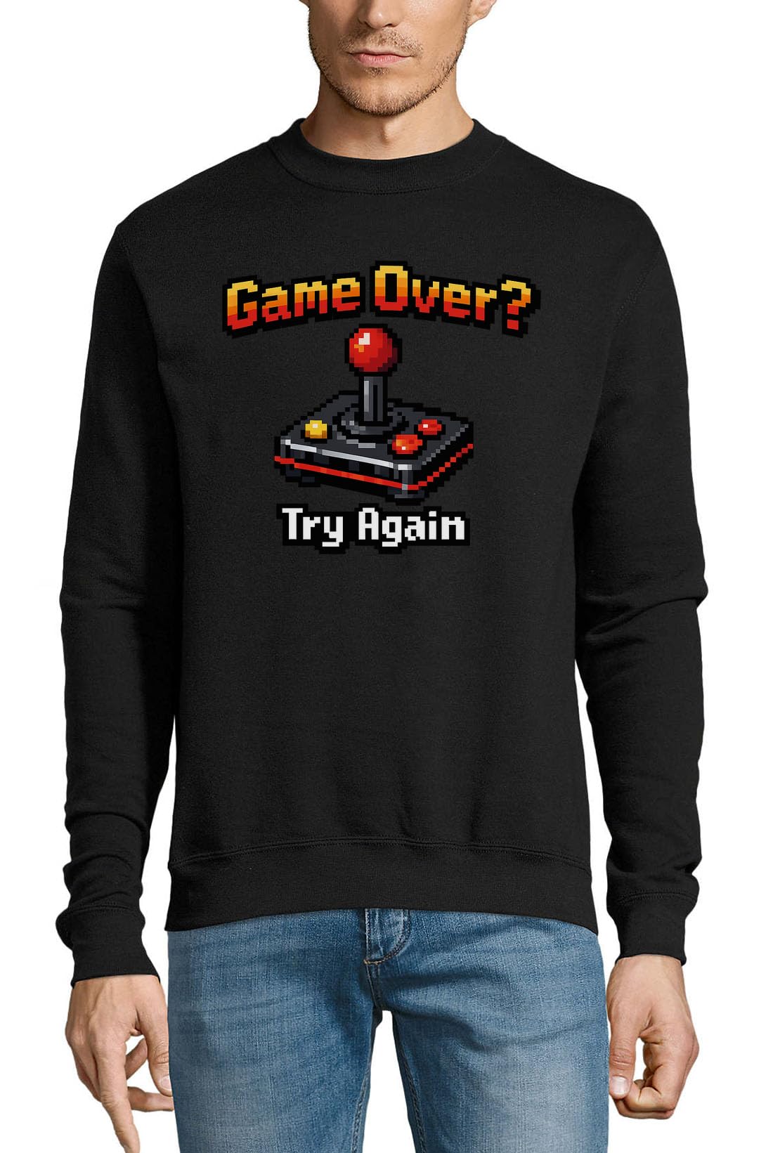 Felpa in cotone con design retrò con videogiochi over messaggio, colore nero