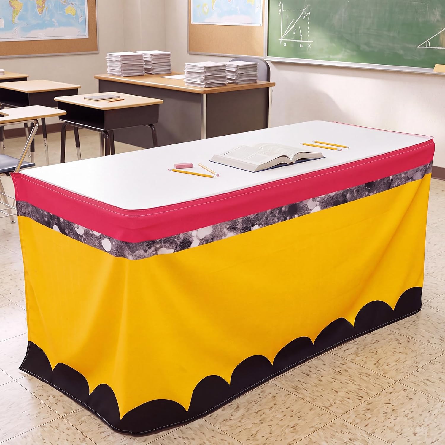Breling Pencil Teacher Desk Skirt 9ft Colorful Classroom Table Skirt