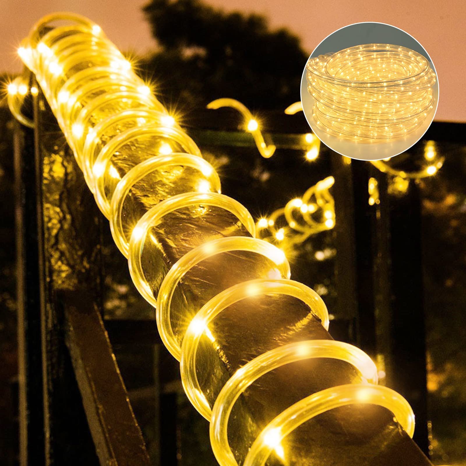 Afirst LED Rope Lights Outdoor 30FT Tube Lights IP65 Waterproof Flexible Warm White Fairy Lights for Home Garden Patio Holiday Decoration